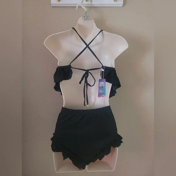 Black Ruffled Bikini Set - Picture 2 of 2